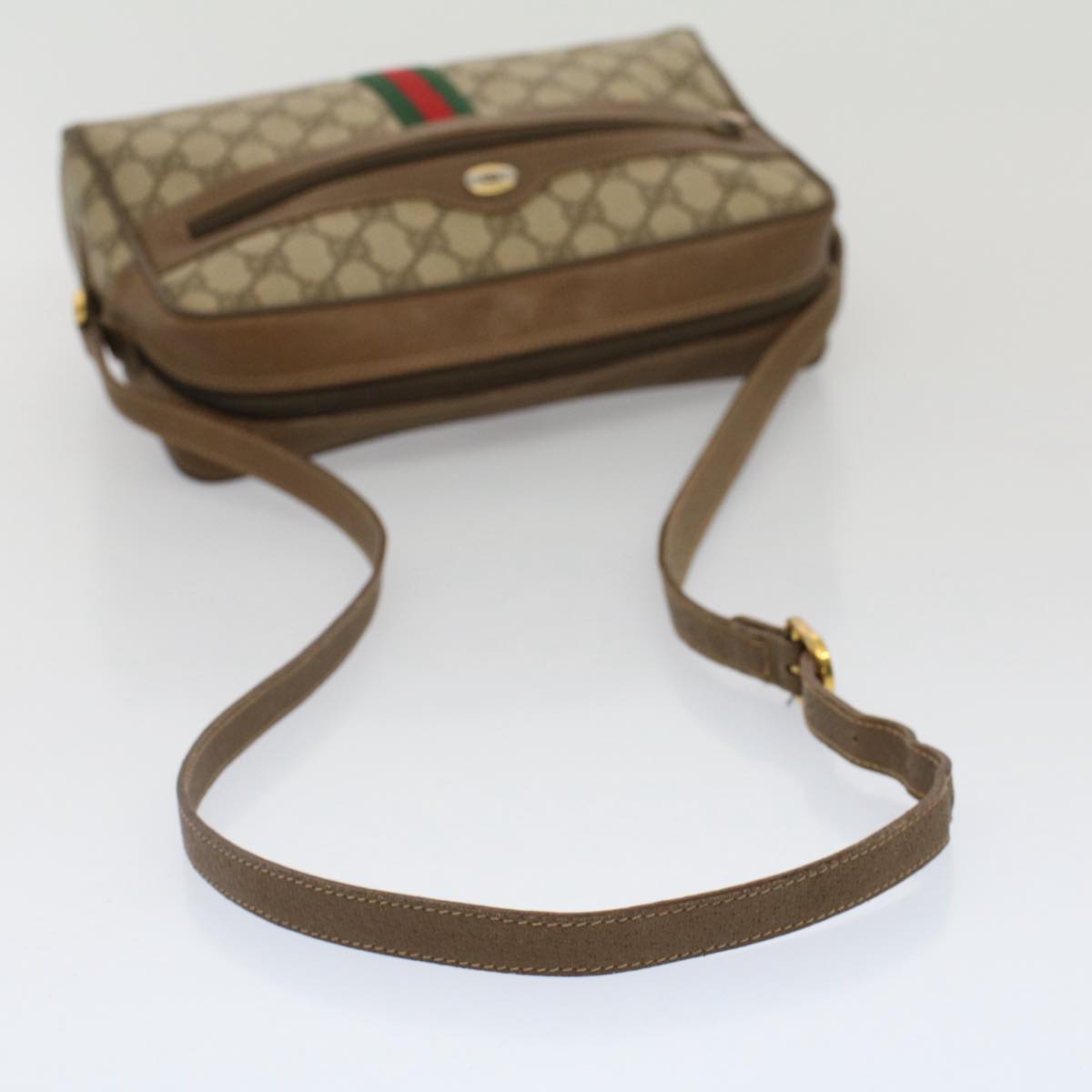 GUCCI GG Canvas Web Sherry Line Shoulder Bag Beige Red 56.02.005 Auth yk8261