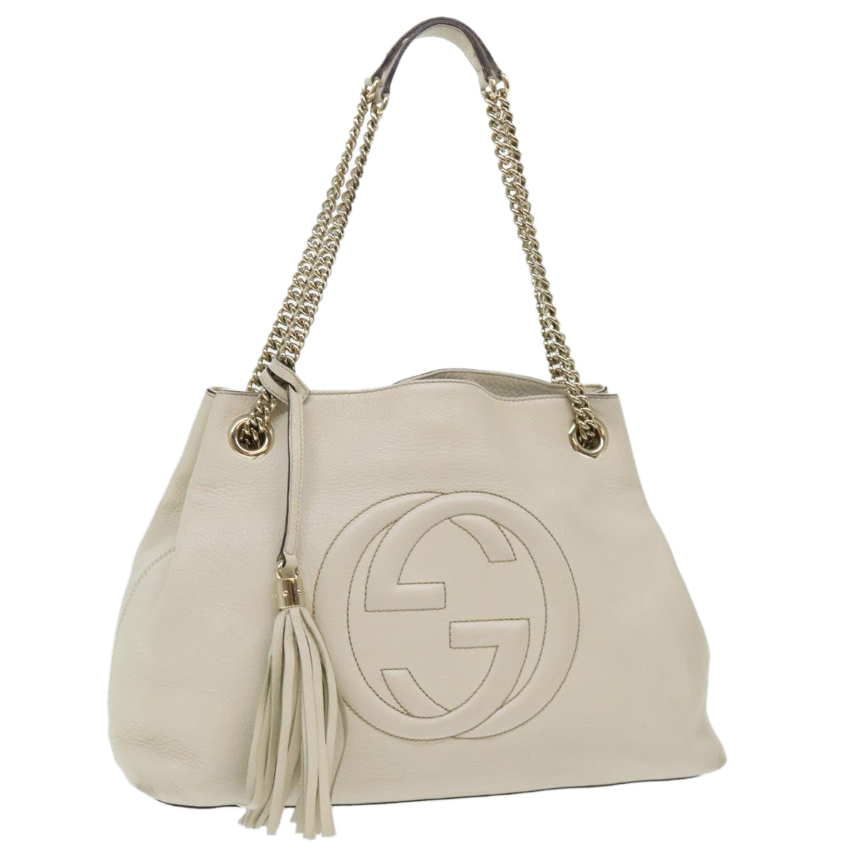 GUCCI Soho Chain Shoulder Bag Leather White 308982 Auth yk8266