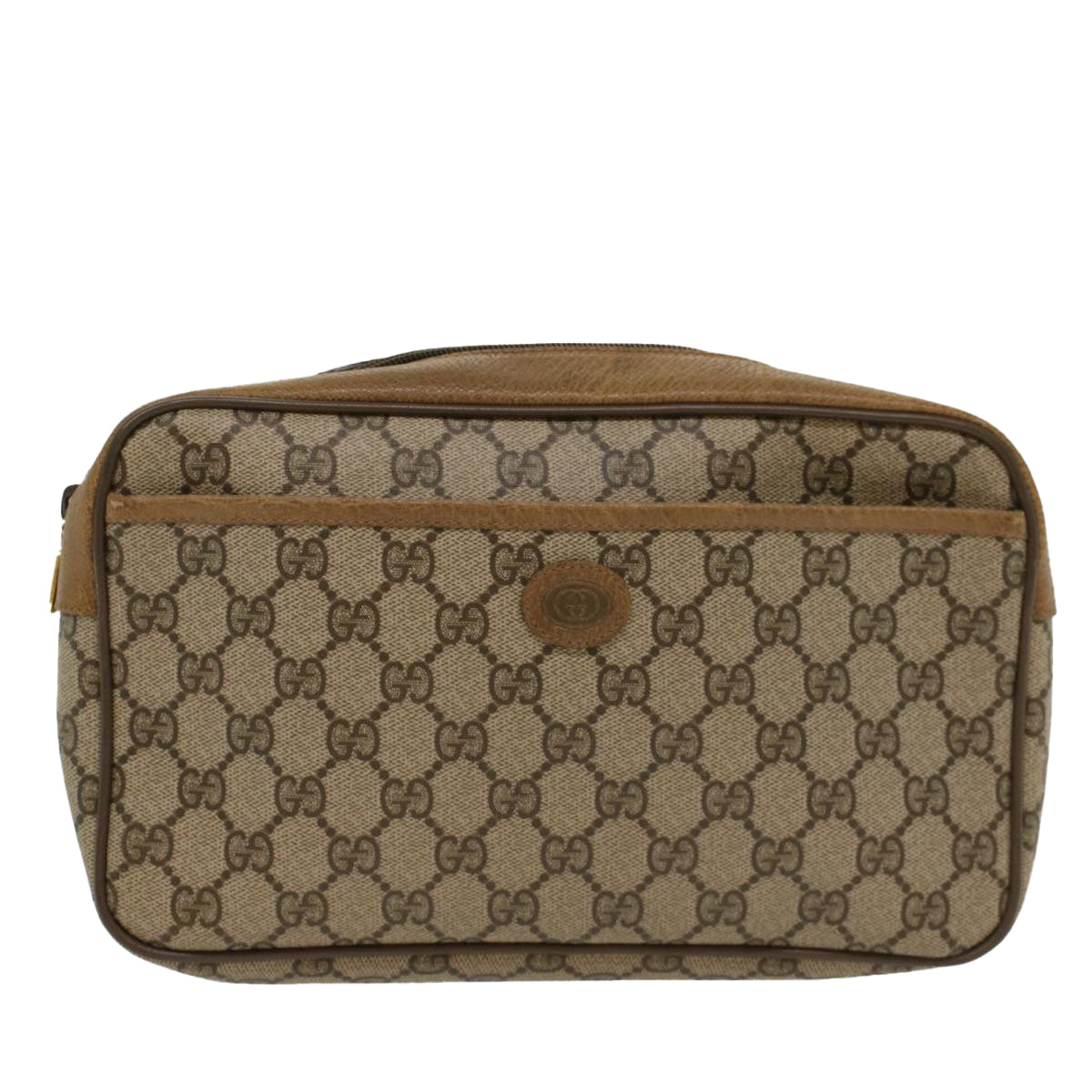 GUCCI GG Canvas Clutch Bag PVC Leather Beige 89.01.044 Auth yk8269