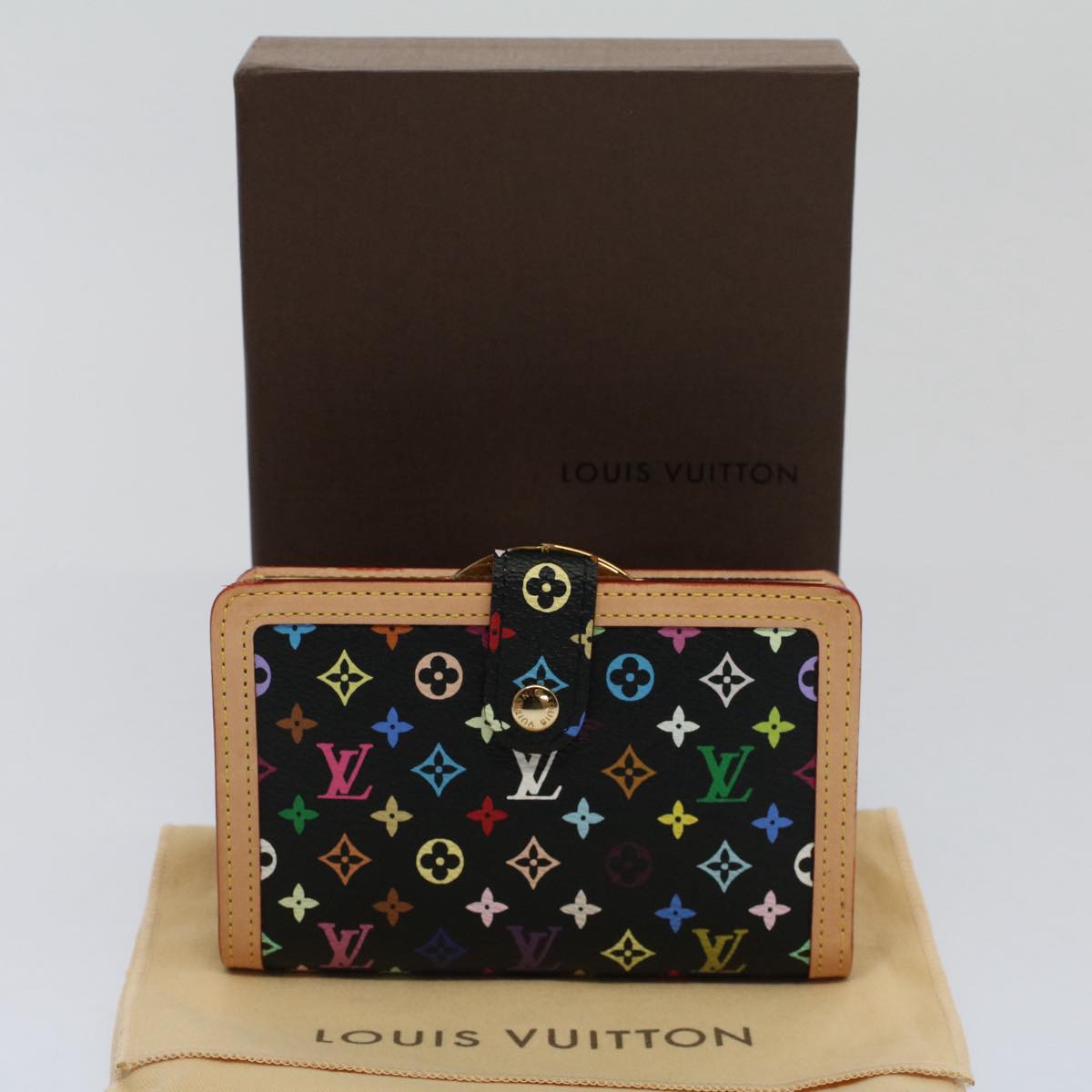 LOUIS VUITTON Multicolor Portefeuille Viennois Wallet Black M92988 Auth yk8270