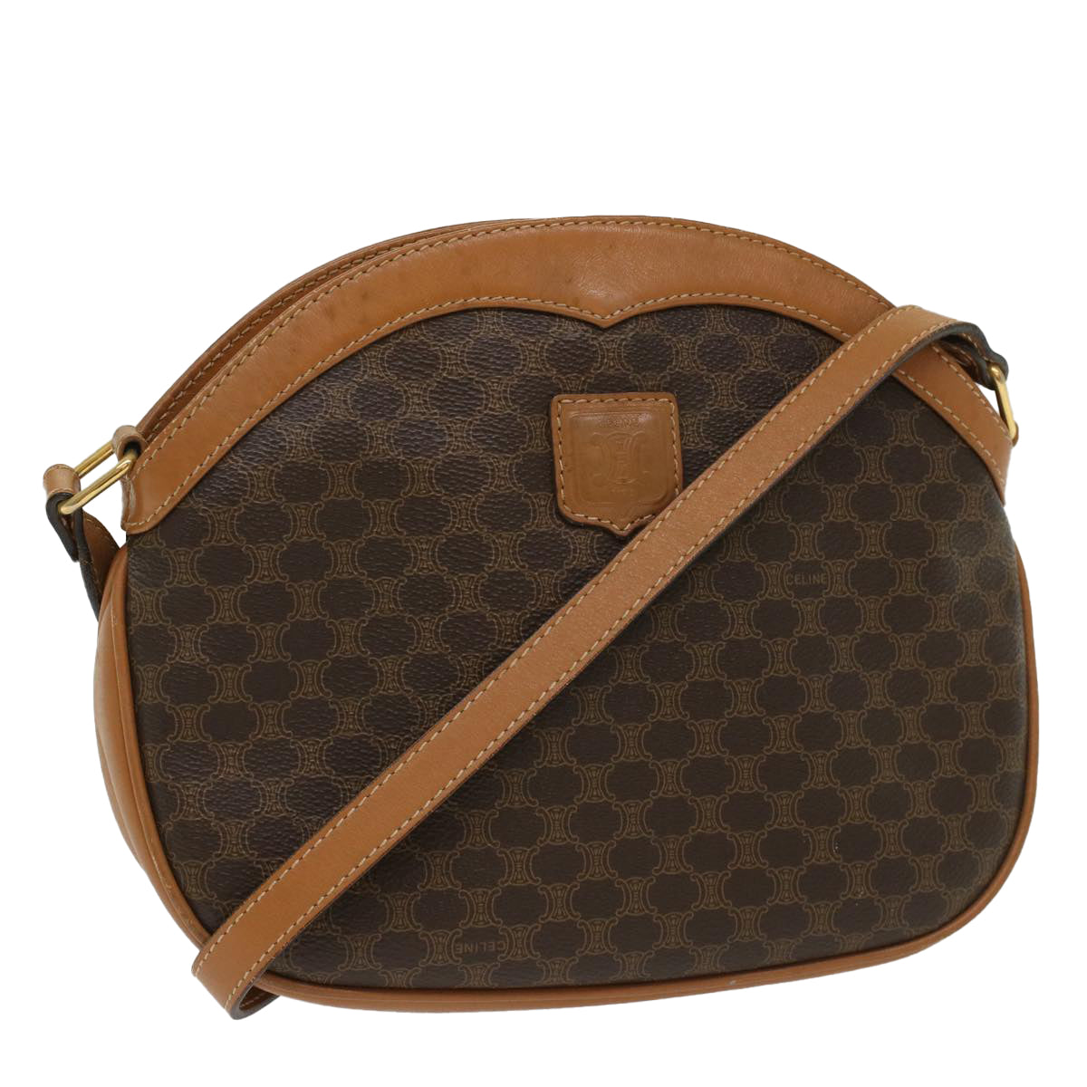 CELINE Macadam Canvas Shoulder Bag PVC Leather Brown Auth yk8282