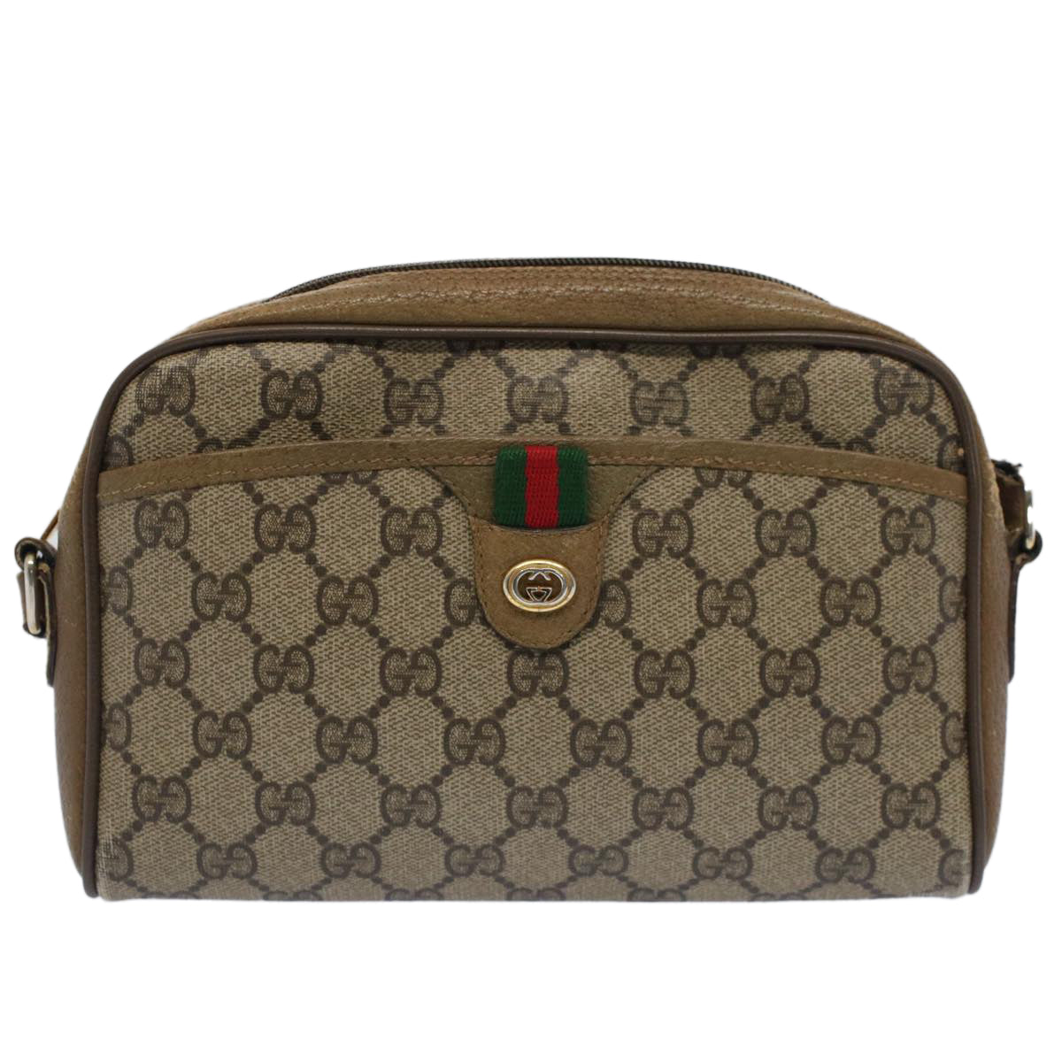 GUCCI GG Canvas Web Sherry Line Shoulder Bag Beige Red 116.02.089 Auth yk8283