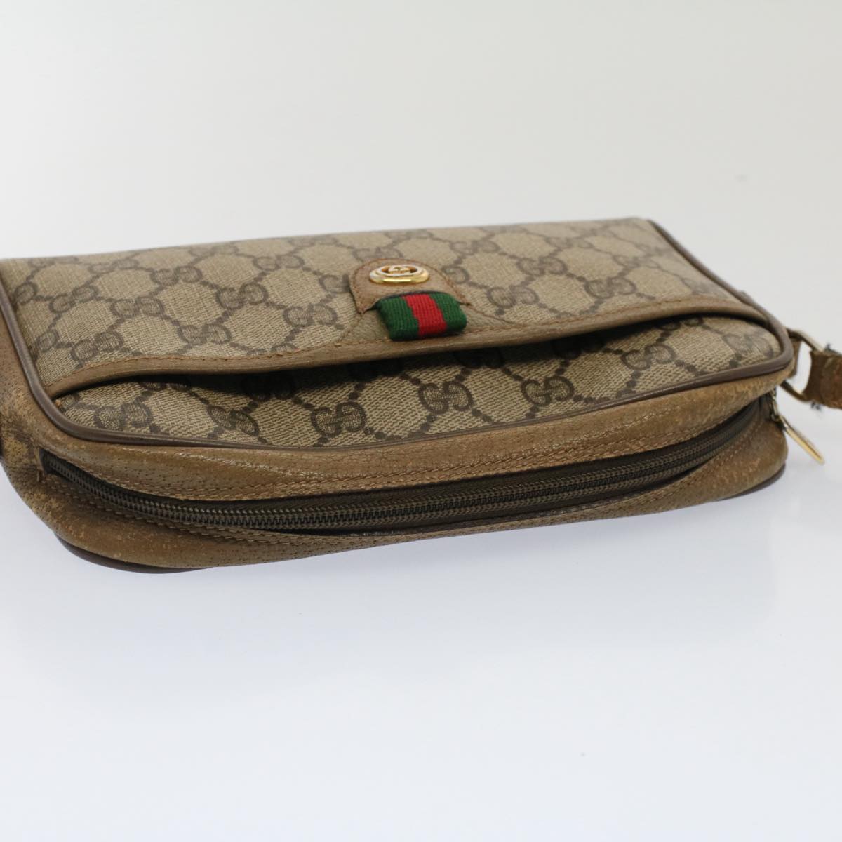 GUCCI GG Canvas Web Sherry Line Shoulder Bag Beige Red 116.02.089 Auth yk8283