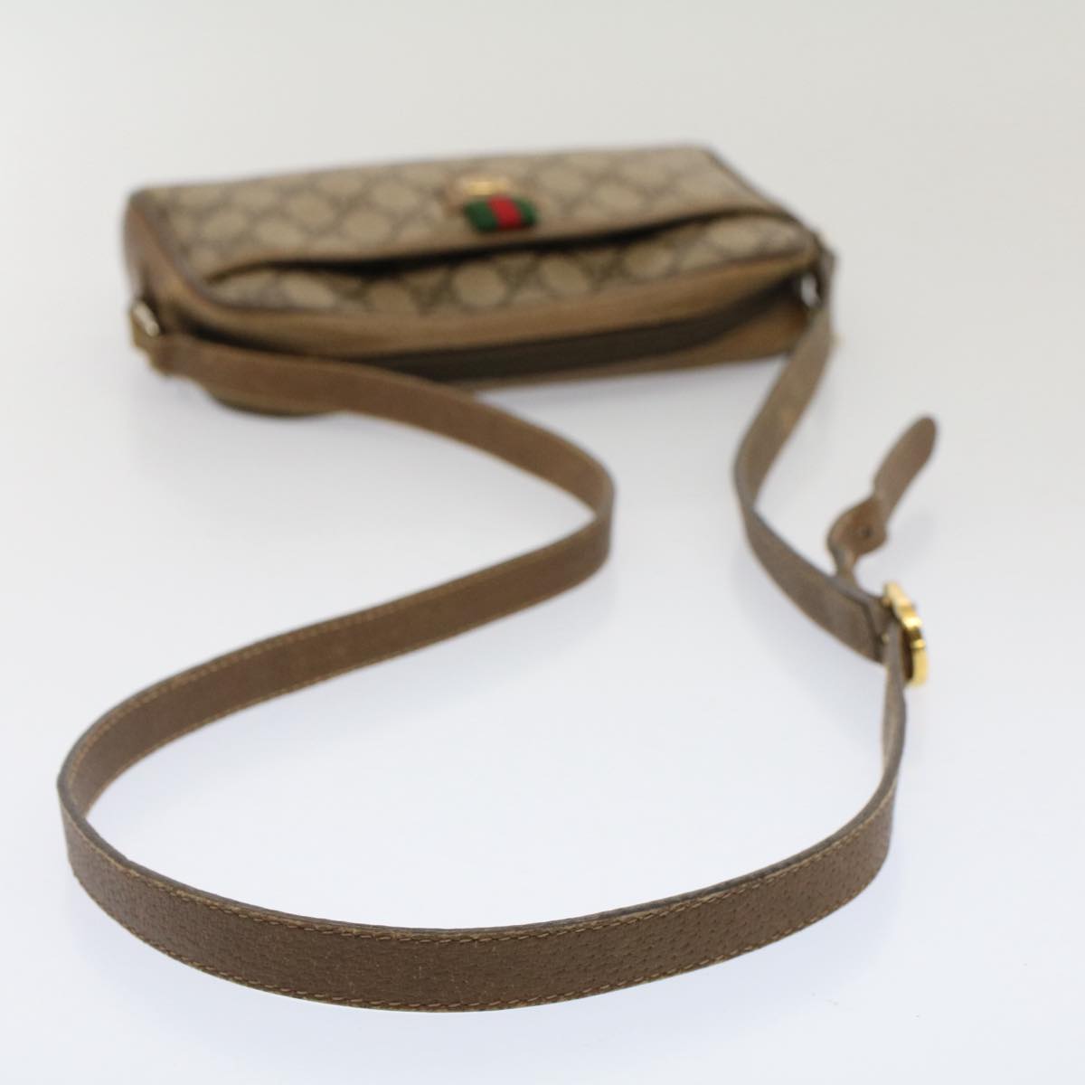 GUCCI GG Canvas Web Sherry Line Shoulder Bag Beige Red 116.02.089 Auth yk8283