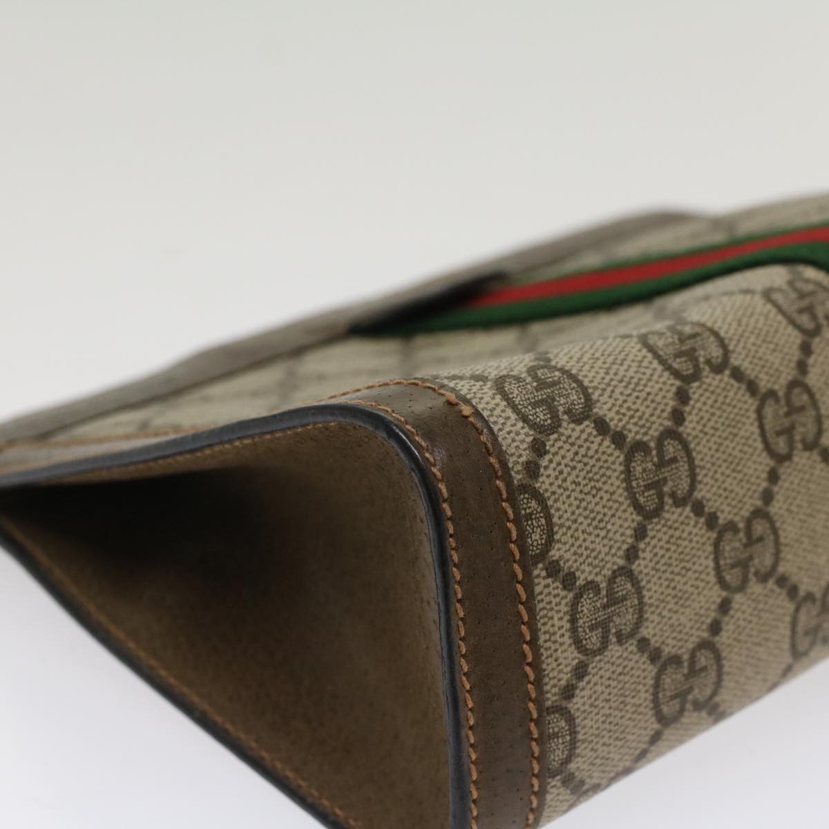 GUCCI GG Canvas Web Sherry Line Clutch Bag Beige Red Green 89.01.001 Auth yk8285