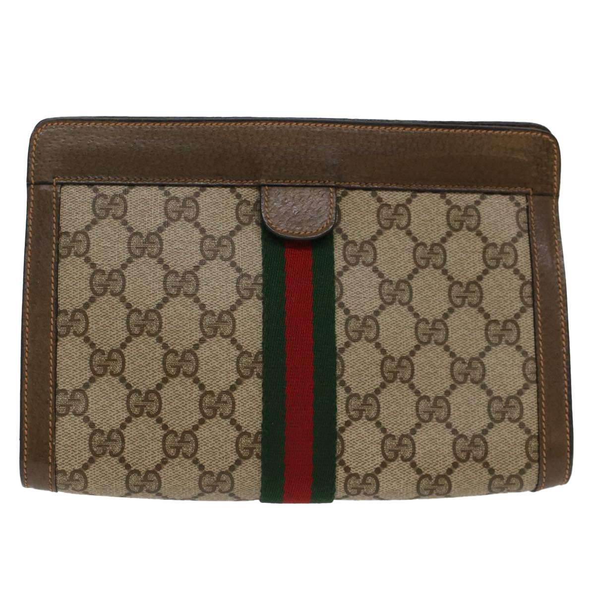 GUCCI GG Canvas Web Sherry Line Clutch Bag Beige Red Green 89.01.001 Auth yk8285