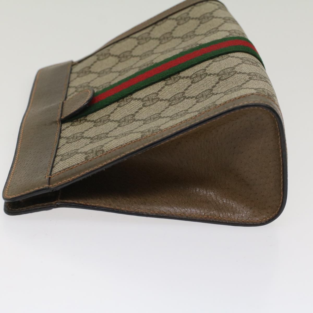 GUCCI GG Canvas Web Sherry Line Clutch Bag Beige Red Green 89.01.001 Auth yk8285