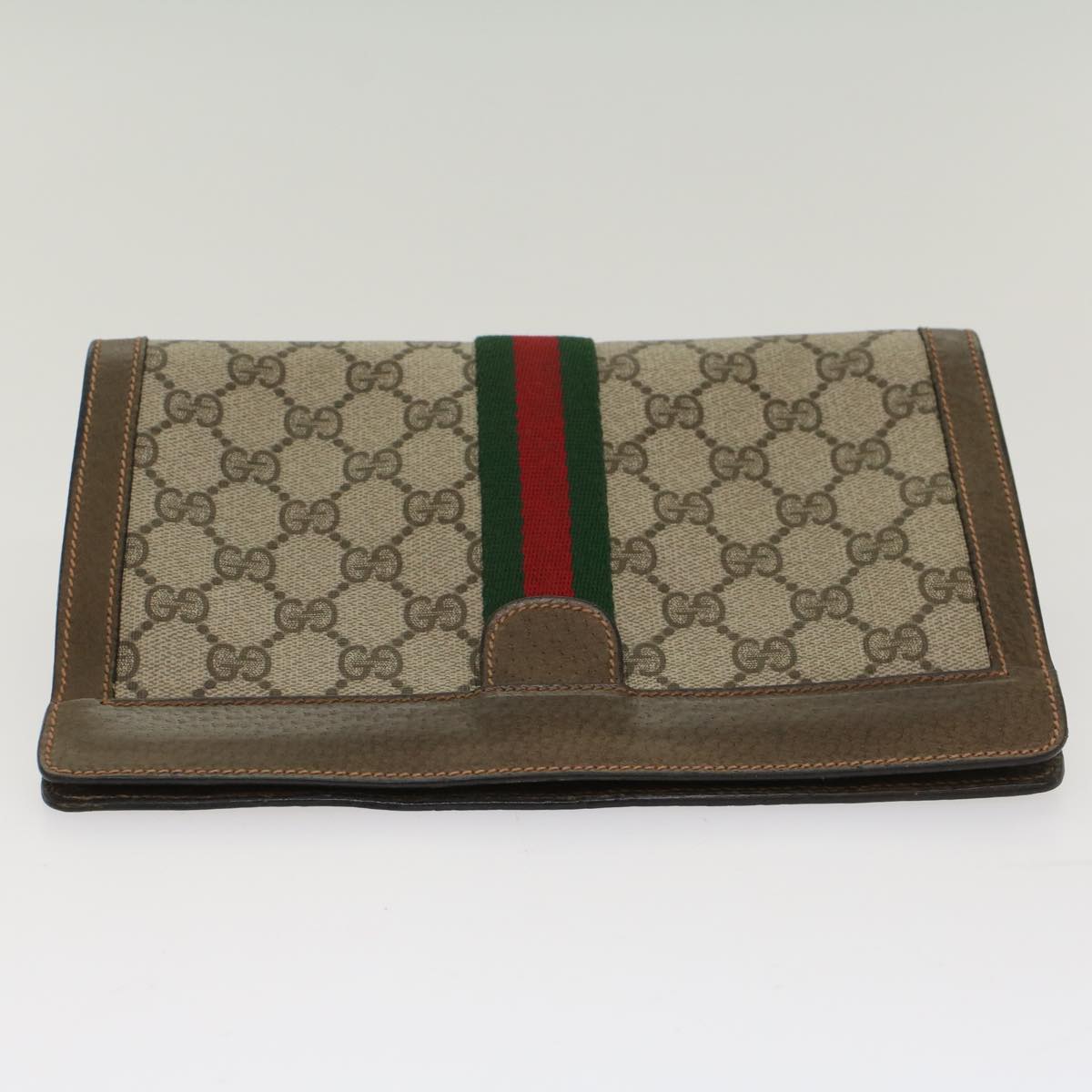 GUCCI GG Canvas Web Sherry Line Clutch Bag Beige Red Green 89.01.001 Auth yk8285