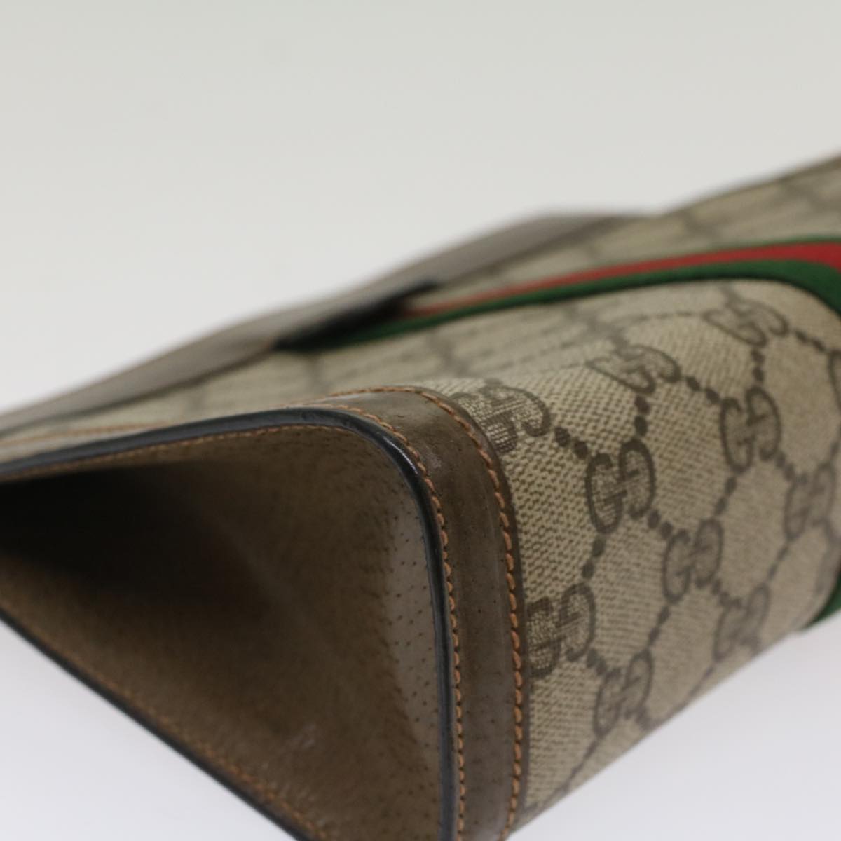 GUCCI GG Canvas Web Sherry Line Clutch Bag Beige Red Green 89.01.001 Auth yk8285