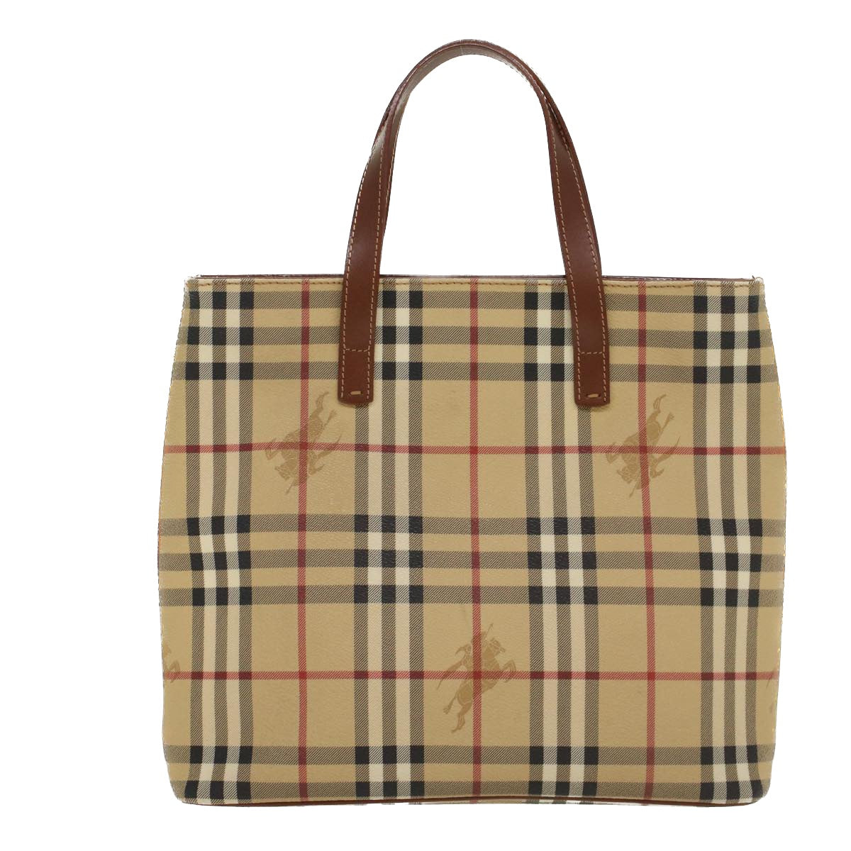 BURBERRY Nova Check Hand Bag PVC Leather Beige Auth yk8286