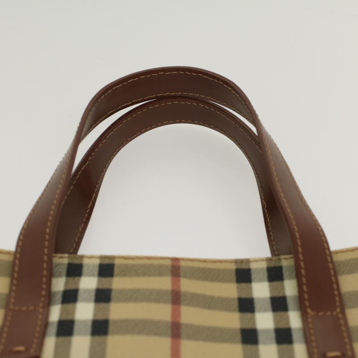 BURBERRY Nova Check Hand Bag PVC Leather Beige Auth yk8286