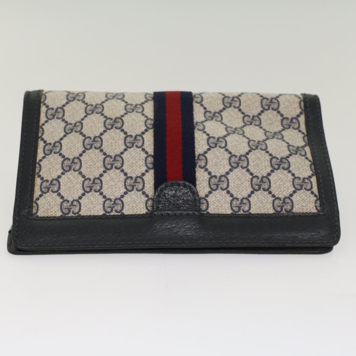 GUCCI GG Canvas Sherry Line Clutch Bag Gray Red Navy 64.014.2125.23 Auth yk8296