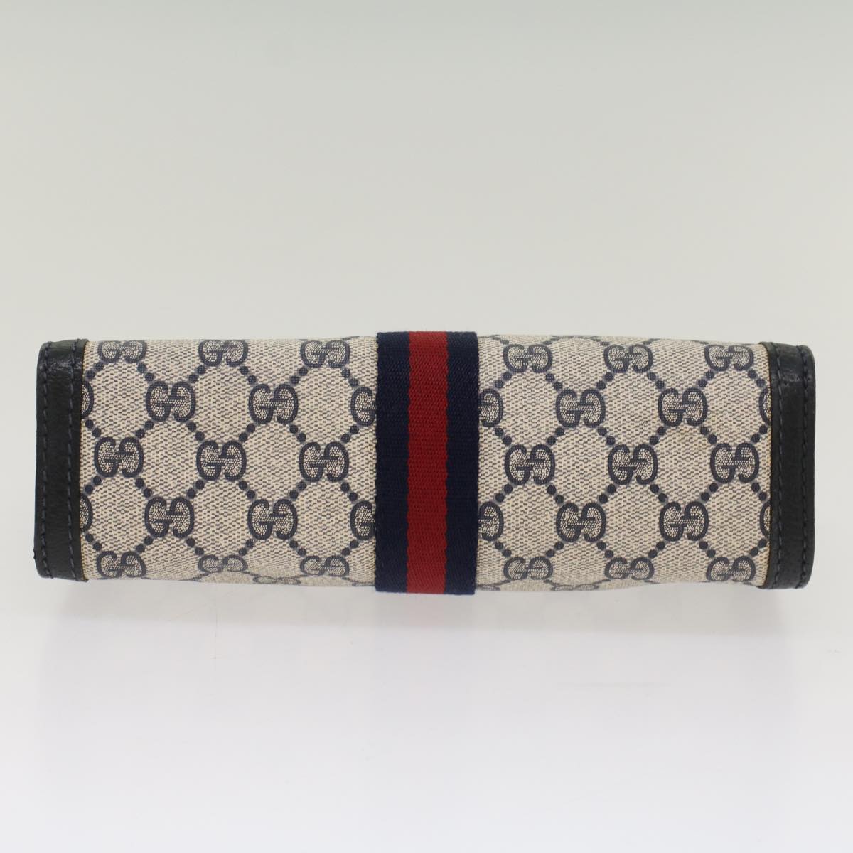 GUCCI GG Canvas Sherry Line Clutch Bag Gray Red Navy 64.014.2125.23 Auth yk8296