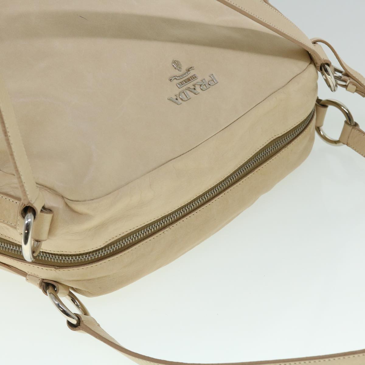 PRADA Shoulder Bag Leather Beige Auth yk8302