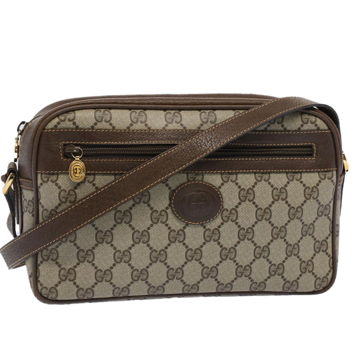 GUCCI GG Canvas Shoulder Bag PVC Leather Beige 001.56.0942 Auth yk8312