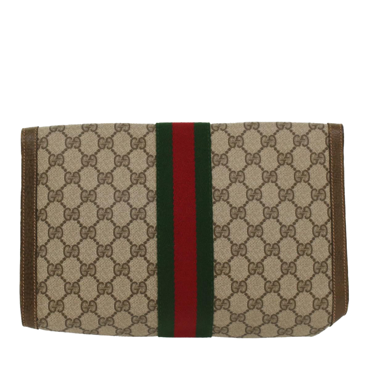 GUCCI GG Canvas Web Sherry Line Clutch Bag Beige Red 67.014.3087 Auth yk8319 - 0