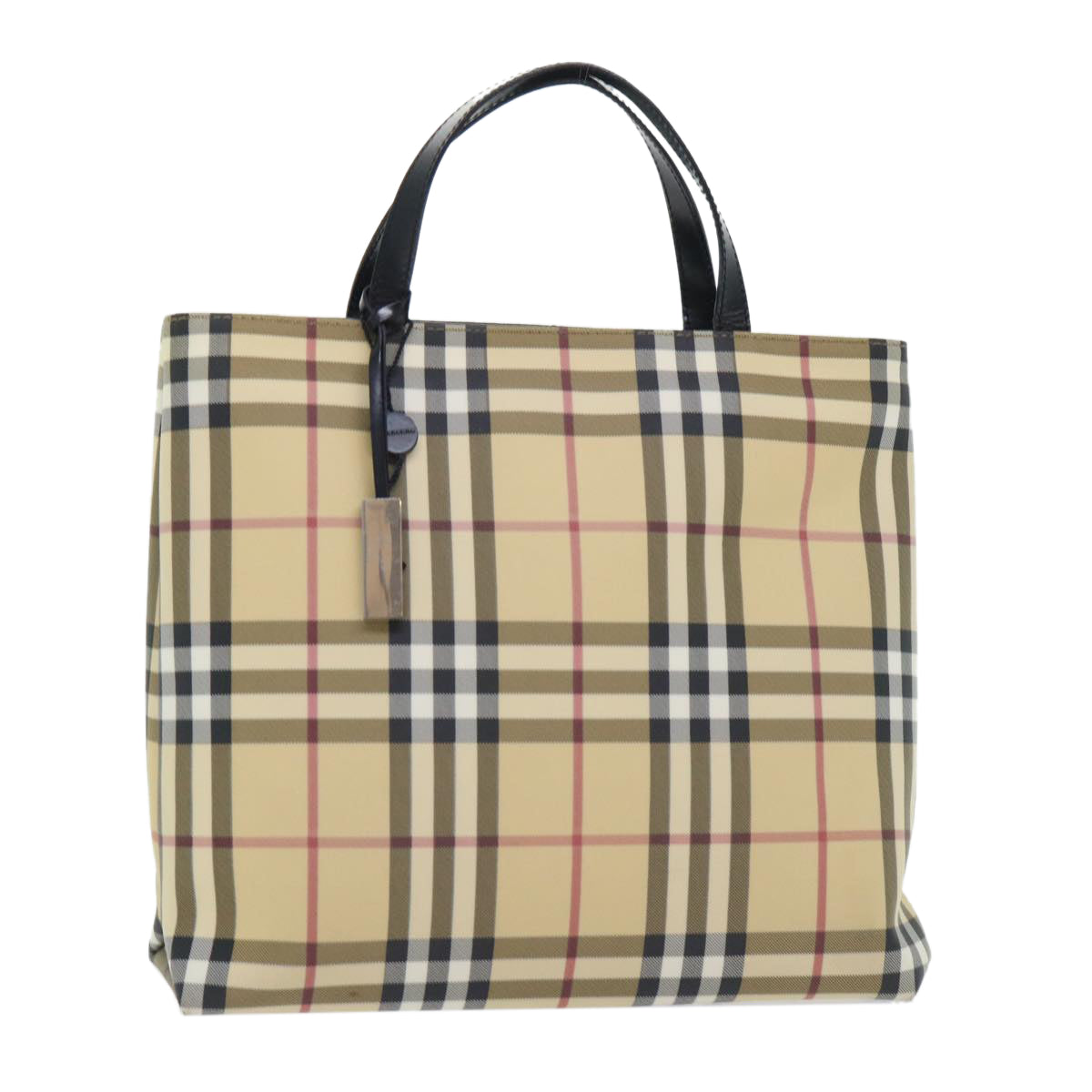 BURBERRY Nova Check Hand Bag PVC Leather Beige Auth yk8321