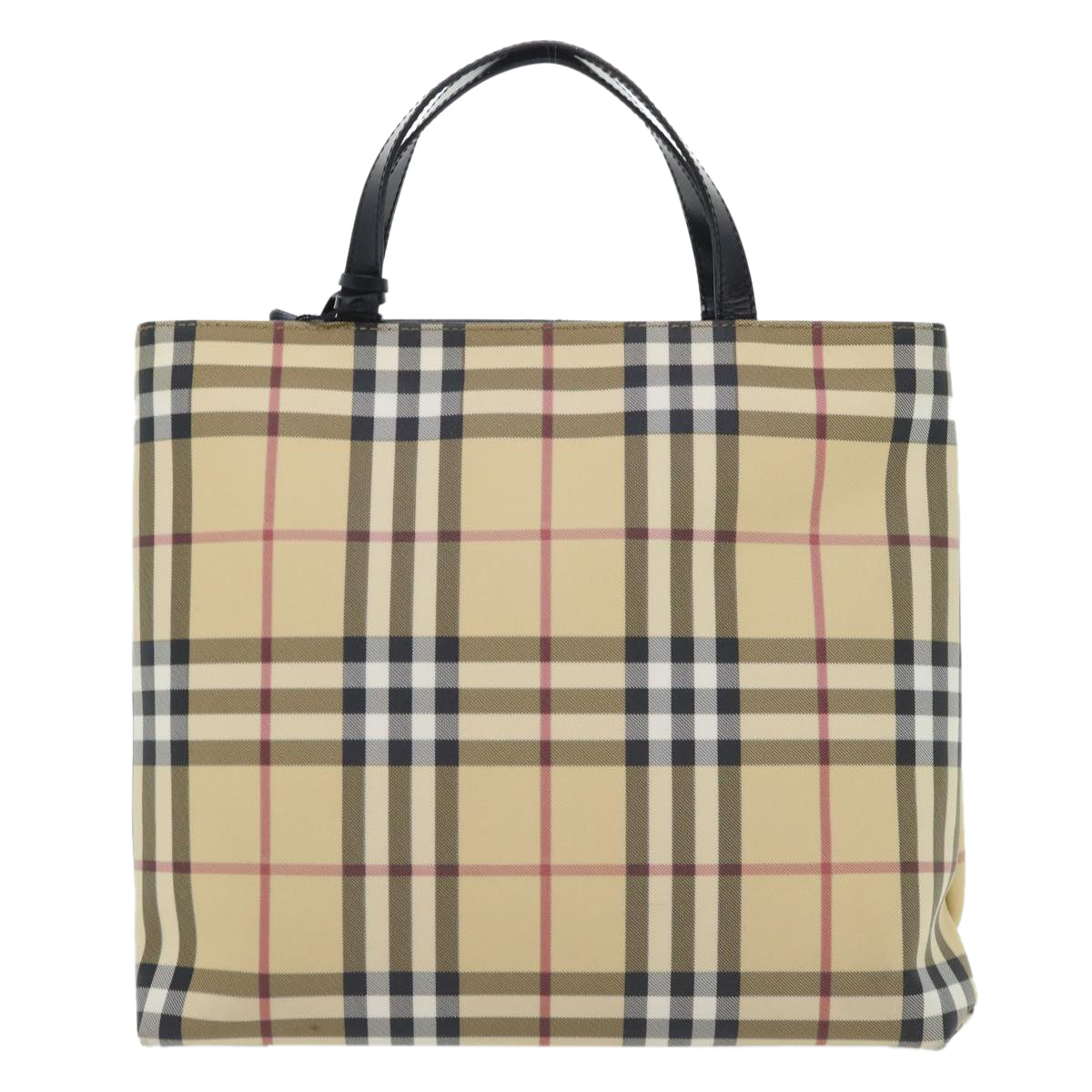 BURBERRY Nova Check Hand Bag PVC Leather Beige Auth yk8321