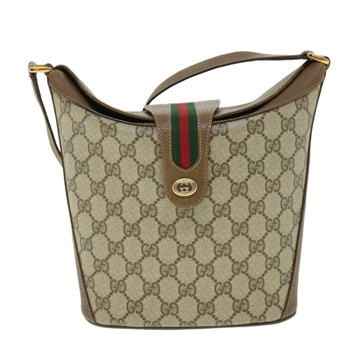 GUCCI GG Canvas Web Sherry Line Shoulder Bag PVC Leather Beige Red Auth yk8333 - 0