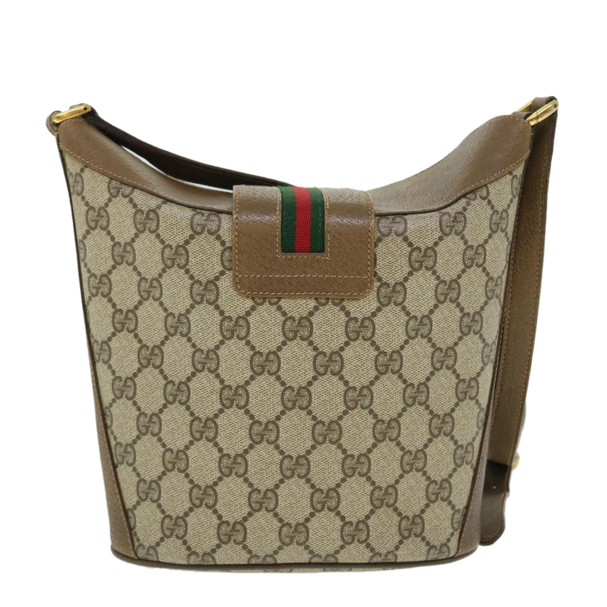 GUCCI GG Canvas Web Sherry Line Shoulder Bag PVC Leather Beige Red Auth yk8333