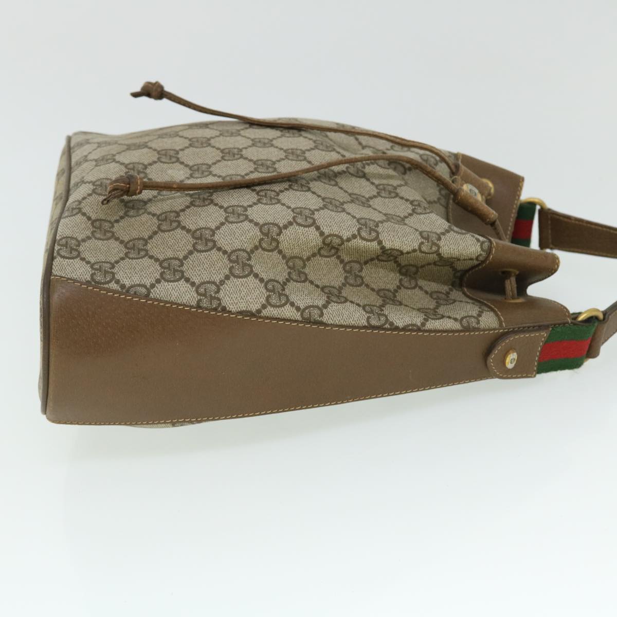 GUCCI GG Canvas Web Sherry Line Shoulder Bag PVC Leather Beige Red Auth yk8336