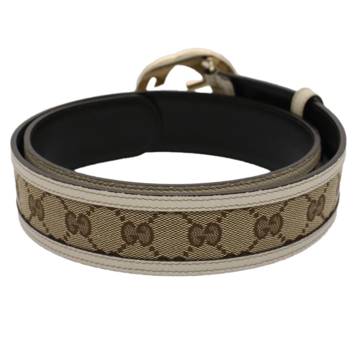 GUCCI GG Canvas Interlocking Belt 32.3""-34.3"" Beige White Auth yk8338