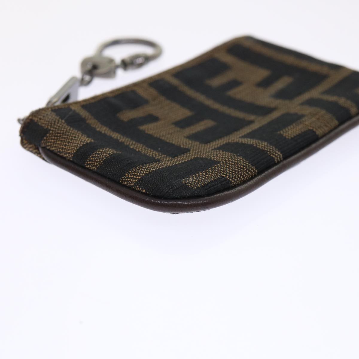 FENDI Zucca Canvas Coin Purse Black Brown Auth yk8340