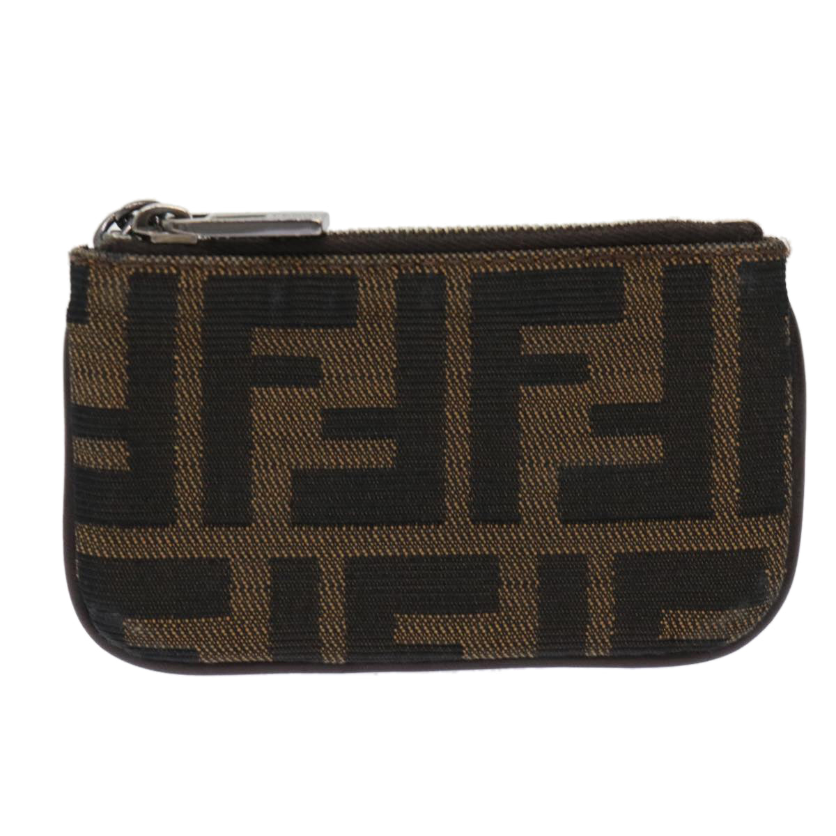 FENDI Zucca Canvas Coin Purse Black Brown Auth yk8340