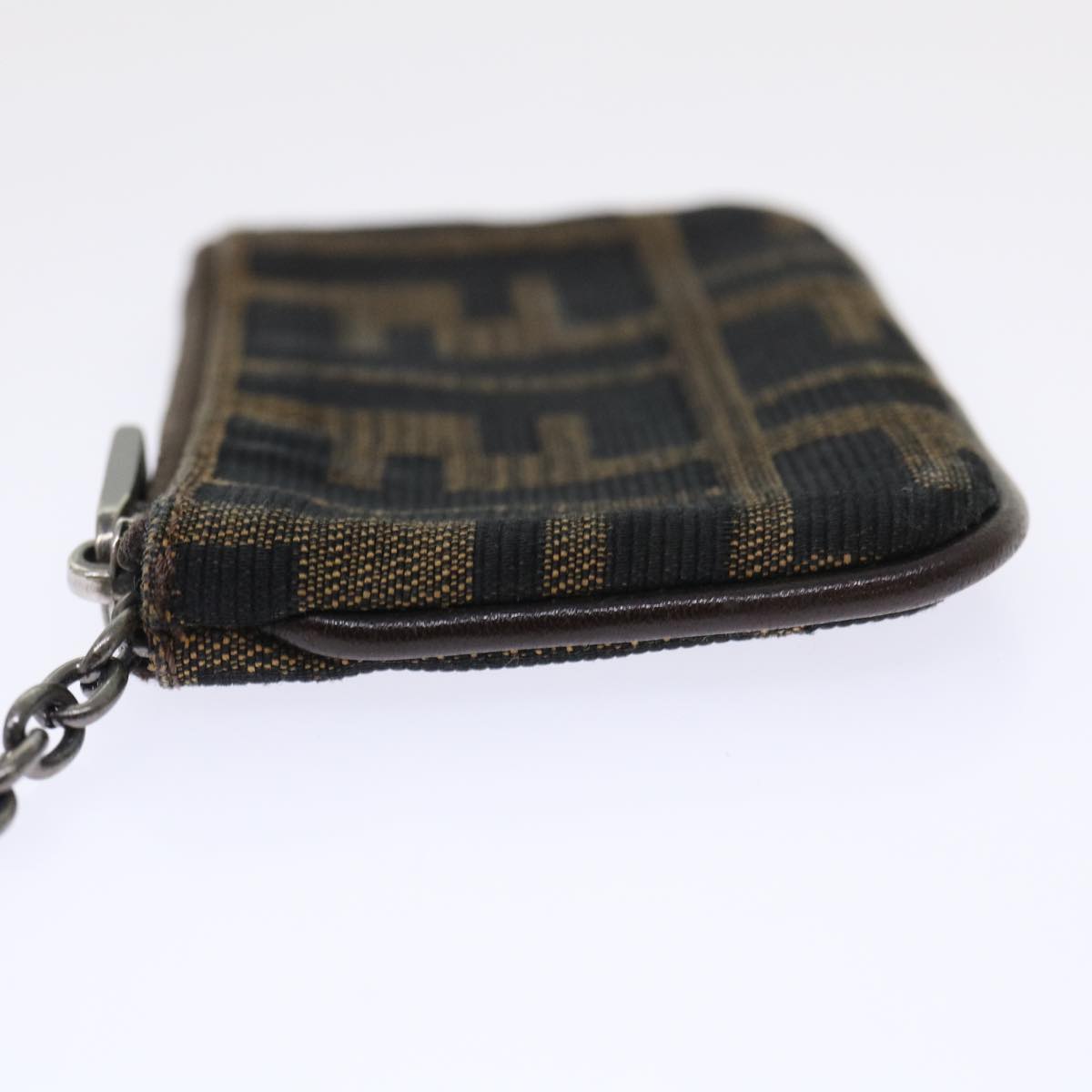 FENDI Zucca Canvas Coin Purse Black Brown Auth yk8340