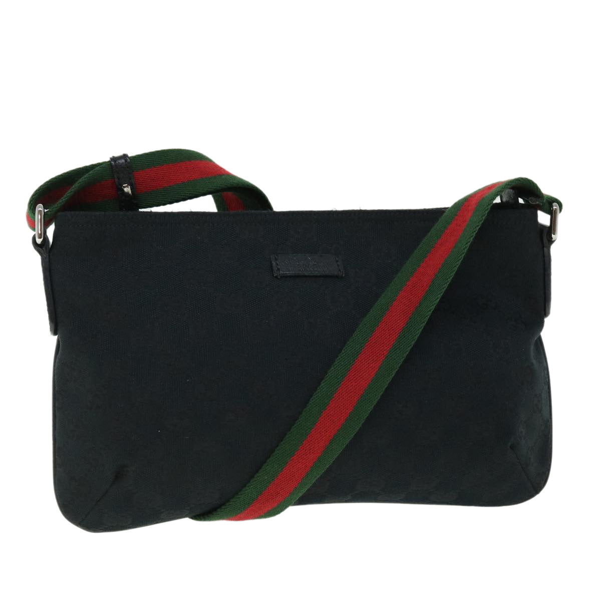 GUCCI GG Canvas Web Sherry Line Shoulder Bag Black Red Green 189749 Auth yk8345