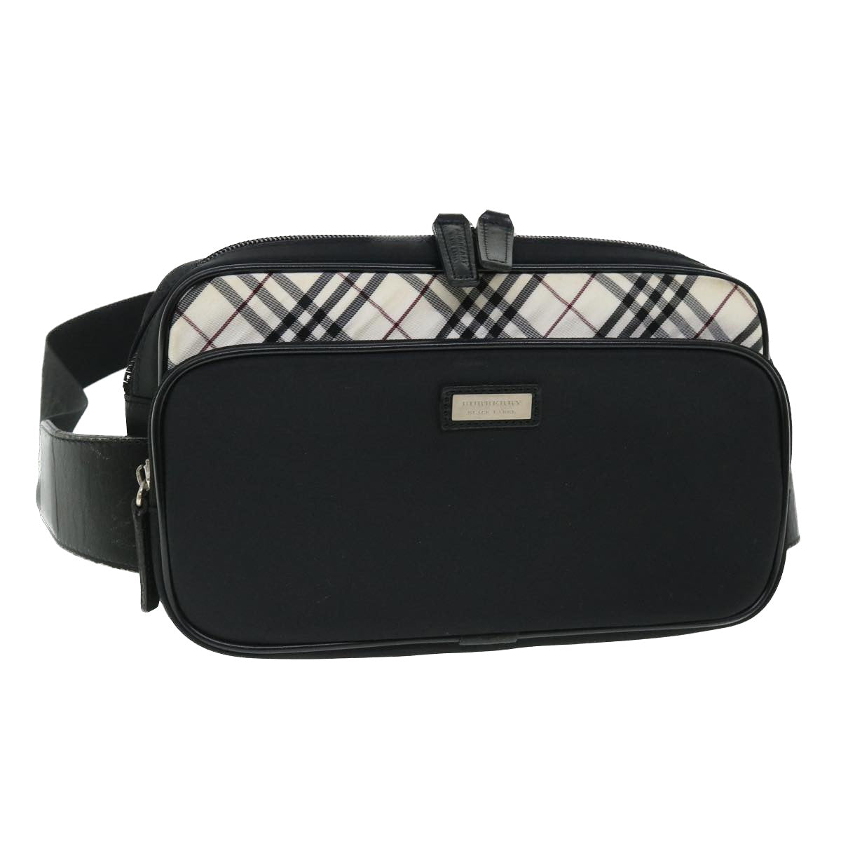 BURBERRY Nova Check Black Label Body Bag Nylon Black Auth yk8349