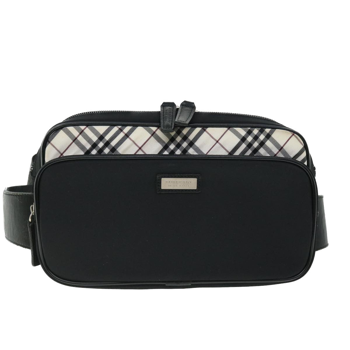 BURBERRY Nova Check Black Label Body Bag Nylon Black Auth yk8349