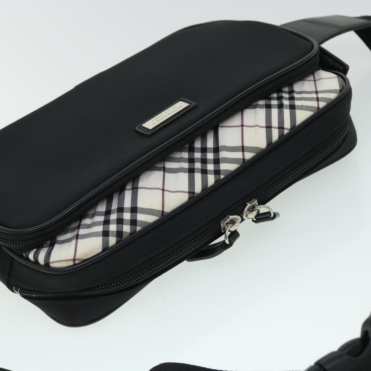 BURBERRY Nova Check Black Label Body Bag Nylon Black Auth yk8349