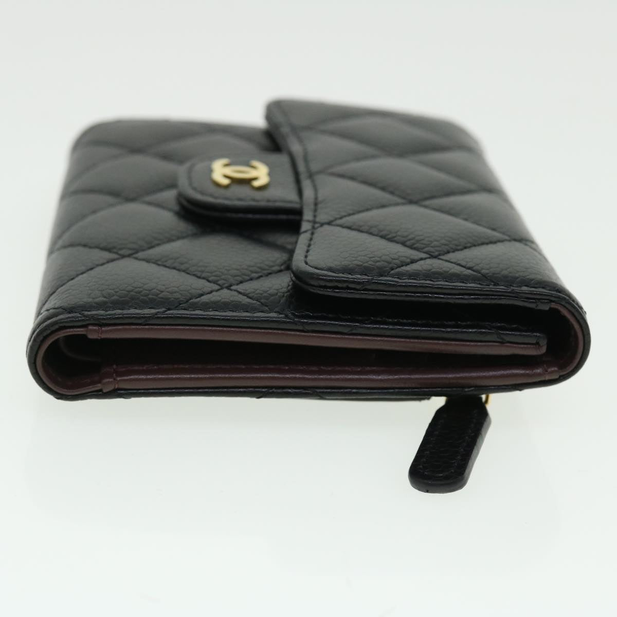 CHANEL Matelasse Classic Small Flap Wallet Caviar Skin Black CC Auth yk8350