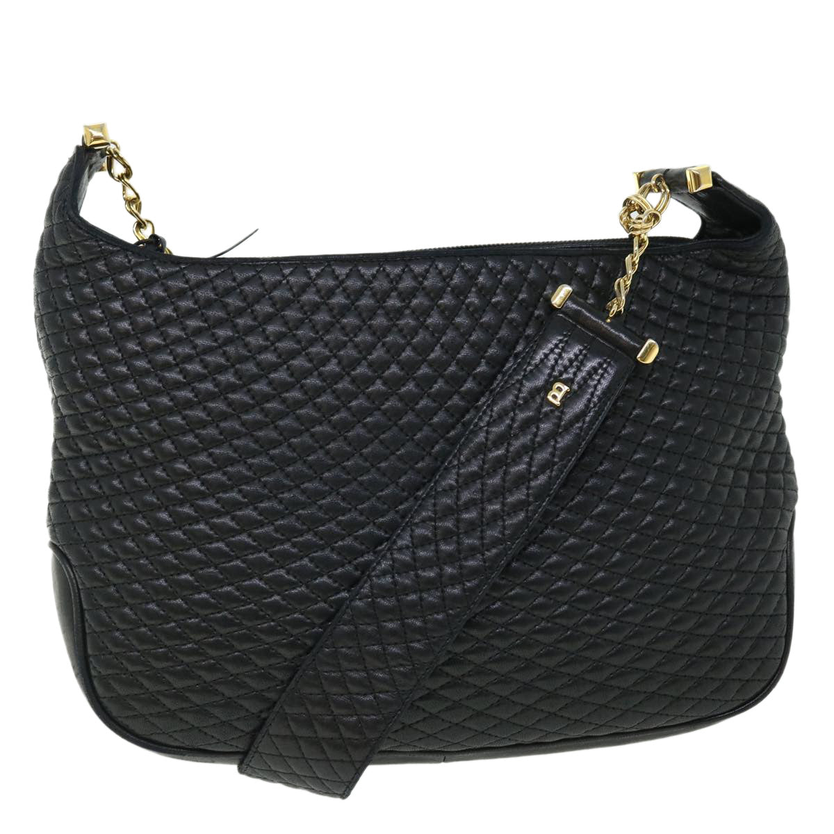 BALLY Quilted Chain Shoulder Bag Leather Black Auth yk8358