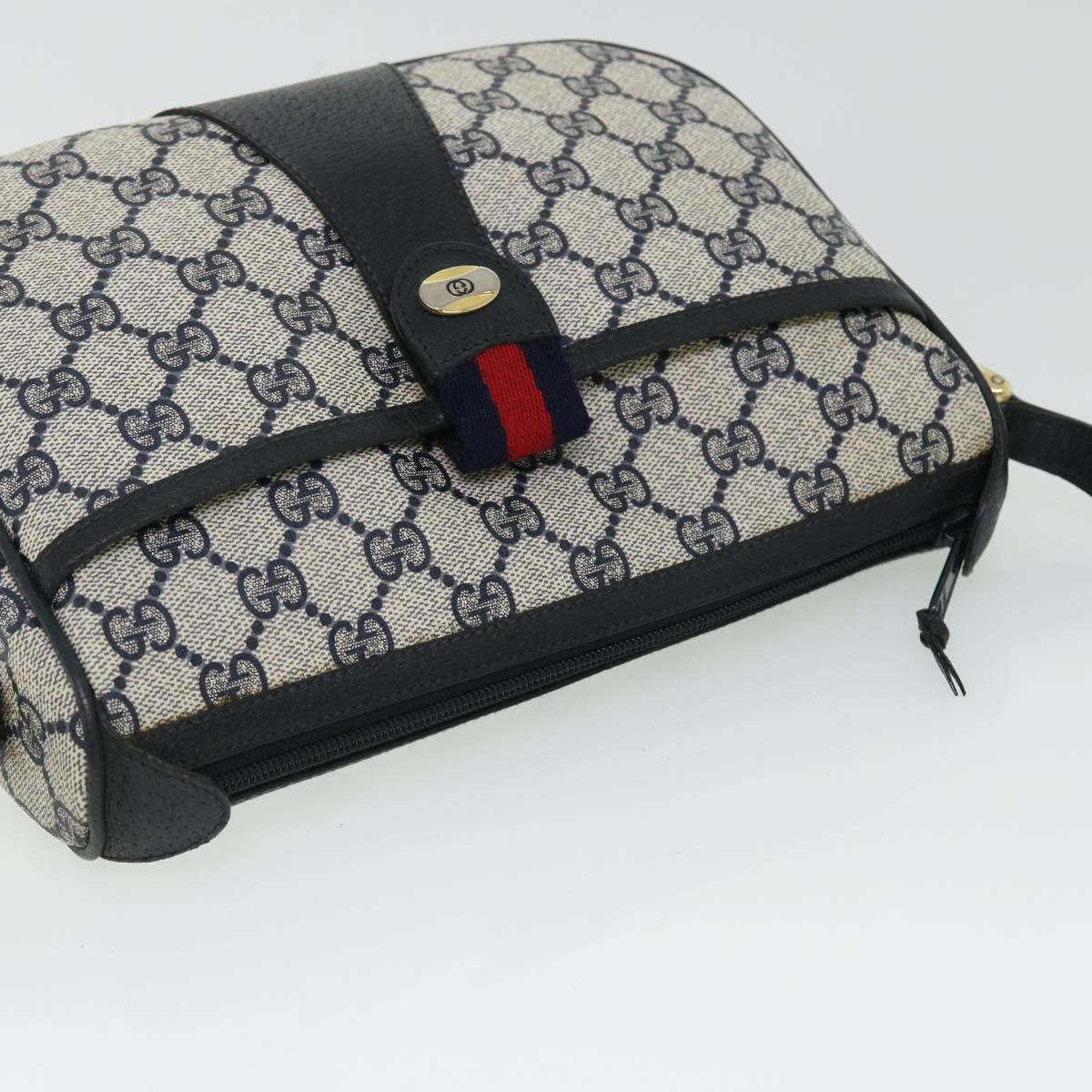 GUCCI GG Canvas Sherry Line Shoulder Bag Gray Red Navy 89.02.032 Auth yk8362