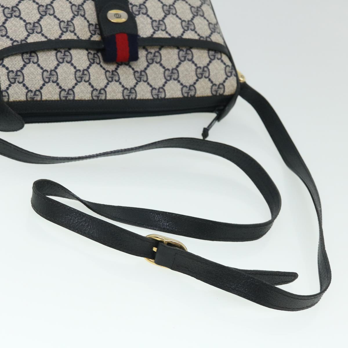 GUCCI GG Canvas Sherry Line Shoulder Bag Gray Red Navy 89.02.032 Auth yk8362