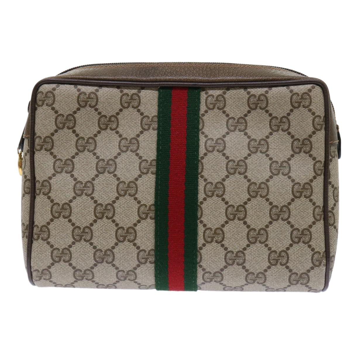 GUCCI GG Canvas Web Sherry Line Clutch Bag Beige Red 63 01 012 Auth yk8363B