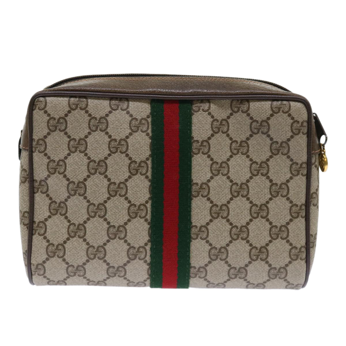 GUCCI GG Canvas Web Sherry Line Clutch Bag Beige Red 63 01 012 Auth yk8363B