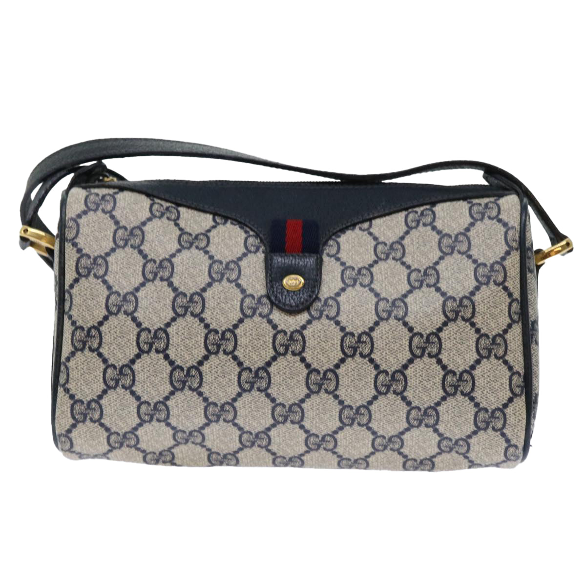 GUCCI GG Canvas Sherry Line Shoulder Bag Gray Red Navy 89 02 018 Auth yk8374B