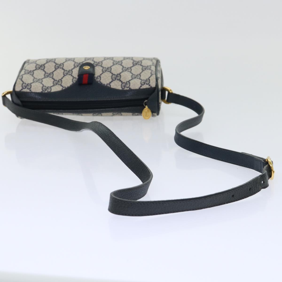 GUCCI GG Canvas Sherry Line Shoulder Bag Gray Red Navy 89 02 018 Auth yk8374B