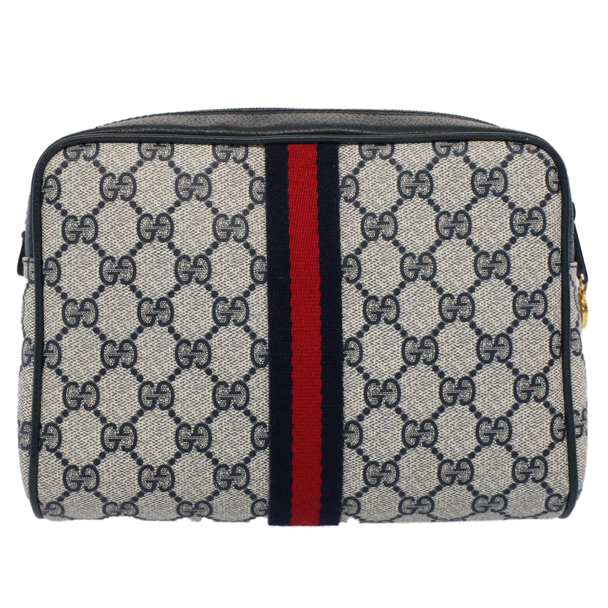 GUCCI GG Canvas Sherry Line Clutch Bag Gray Red Navy 010.378... Auth yk8375B - 0