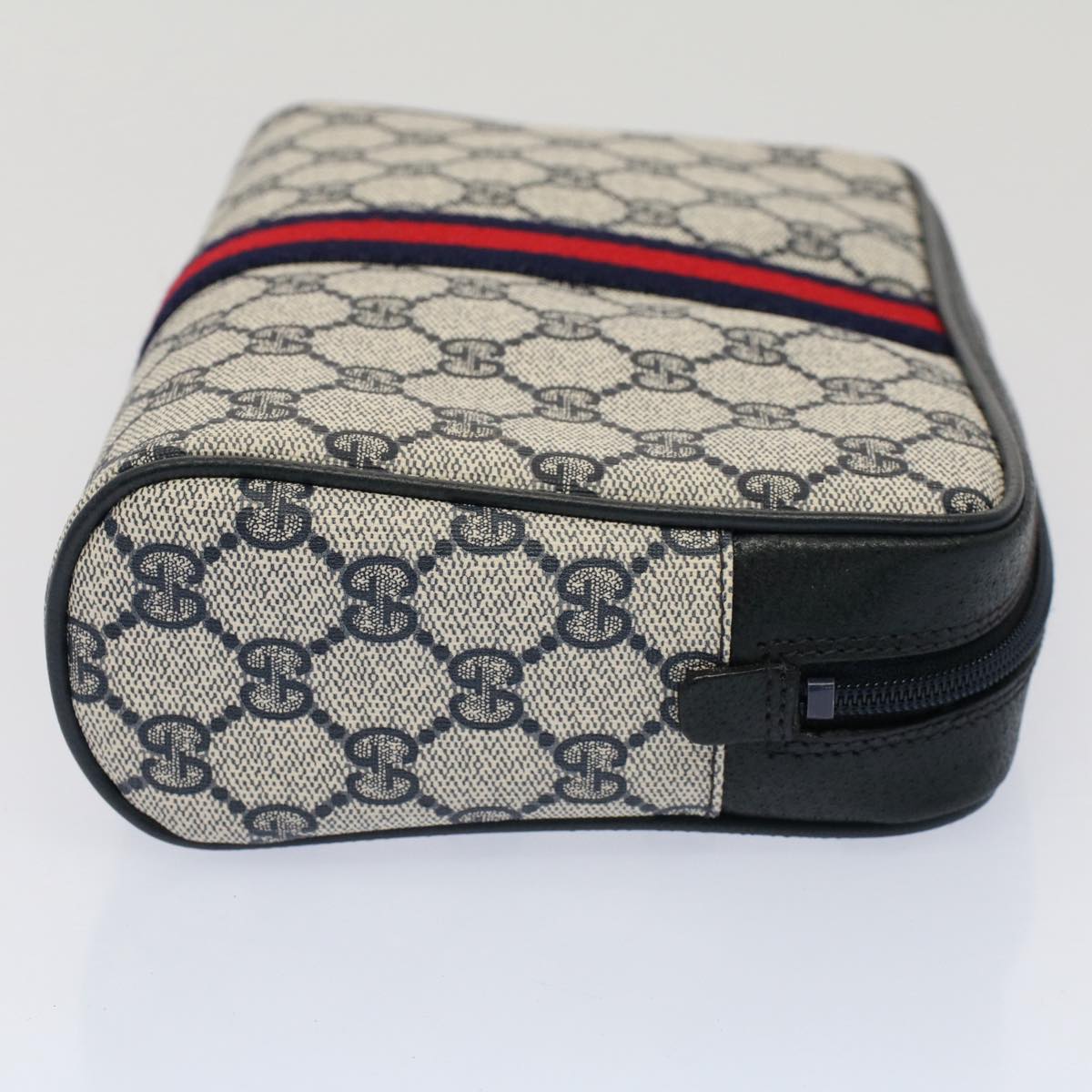 GUCCI GG Canvas Sherry Line Clutch Bag Gray Red Navy 010.378... Auth yk8375B