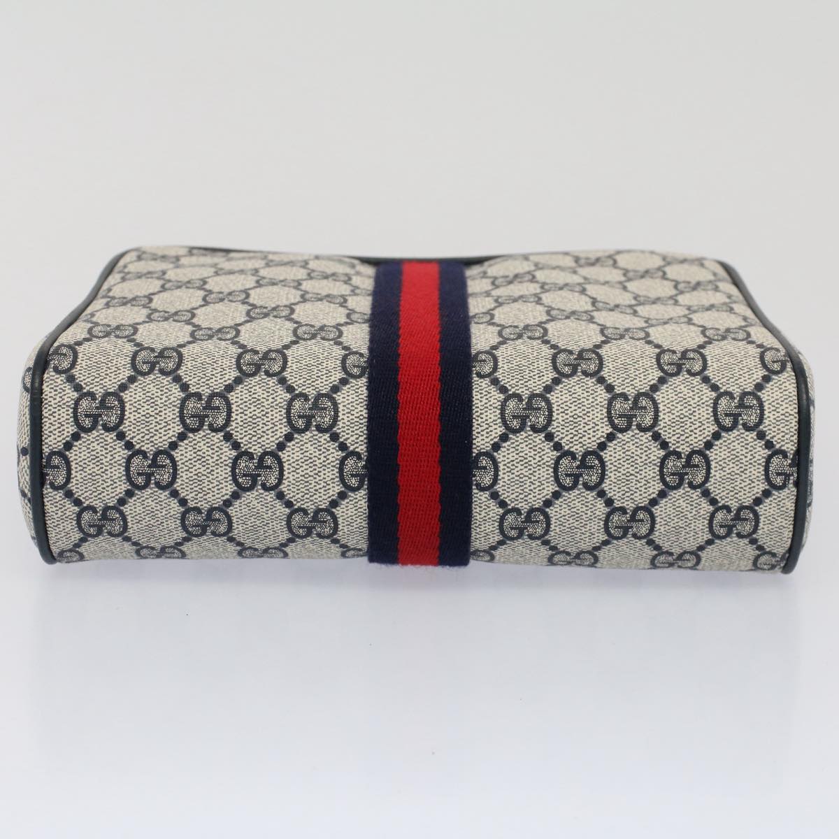 GUCCI GG Canvas Sherry Line Clutch Bag Gray Red Navy 010.378... Auth yk8375B