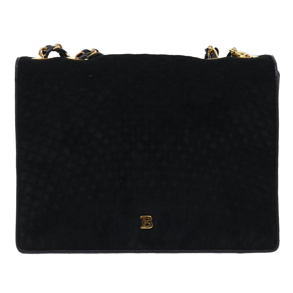 BALLY Quilted Chain Shoulder Bag Suede Black Auth yk8386B