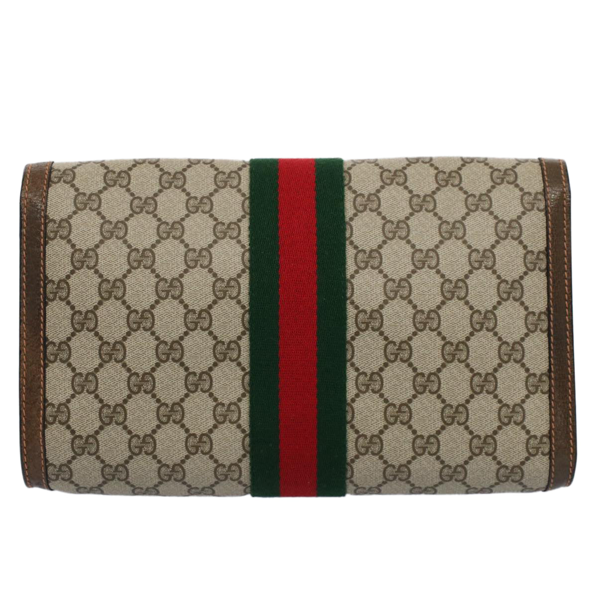 GUCCI GG Canvas Web Sherry Line Clutch Bag Beige Red 89.01.007 Auth yk8389B - 0