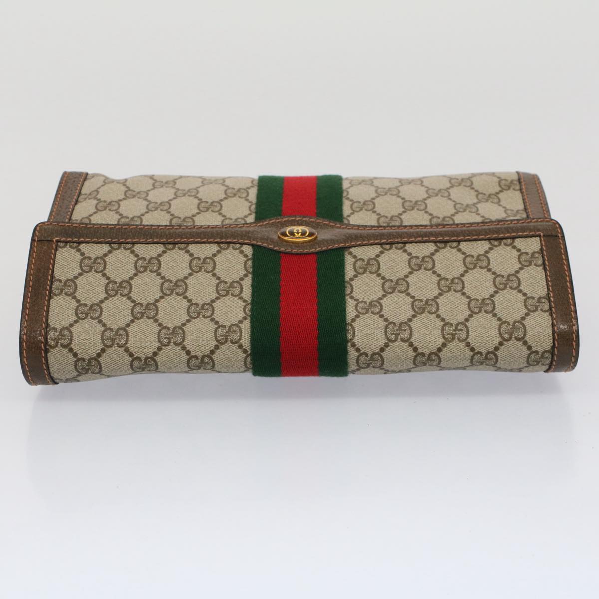 GUCCI GG Canvas Web Sherry Line Clutch Bag Beige Red 89.01.007 Auth yk8389B