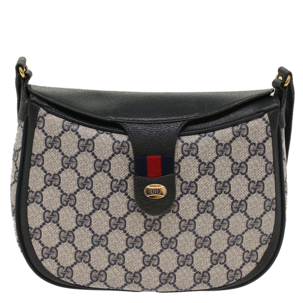 GUCCI GG Canvas Sherry Line Shoulder Bag Gray Red Navy 10 02 056 Auth yk8393B