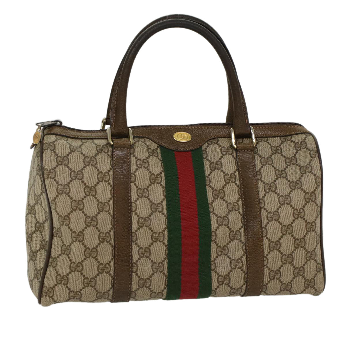 GUCCI GG Canvas Web Sherry Line Boston Bag Beige Red 20 012 3842 Auth yk8394B