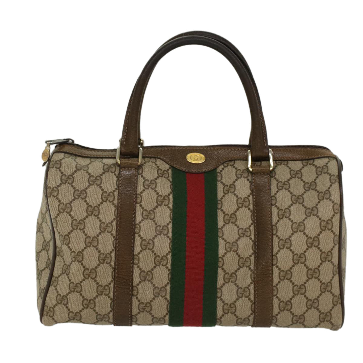 GUCCI GG Canvas Web Sherry Line Boston Bag Beige Red 20 012 3842 Auth yk8394B